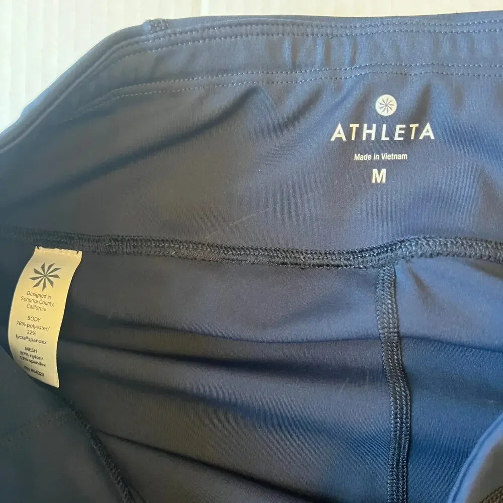 Athleta Sz M Capri Mesh Cropped Athletic Leggings Navy Blue Workout Running EUC